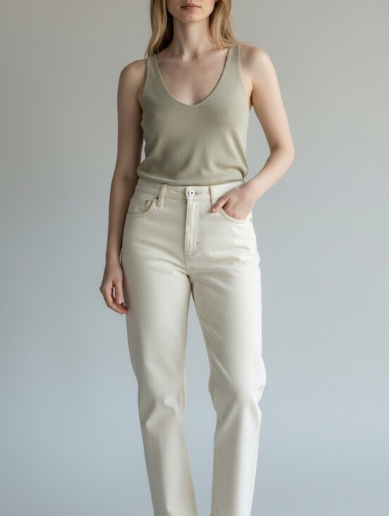 Time and Tru Denim - Time and Tru Cream Straight-Leg Jeans